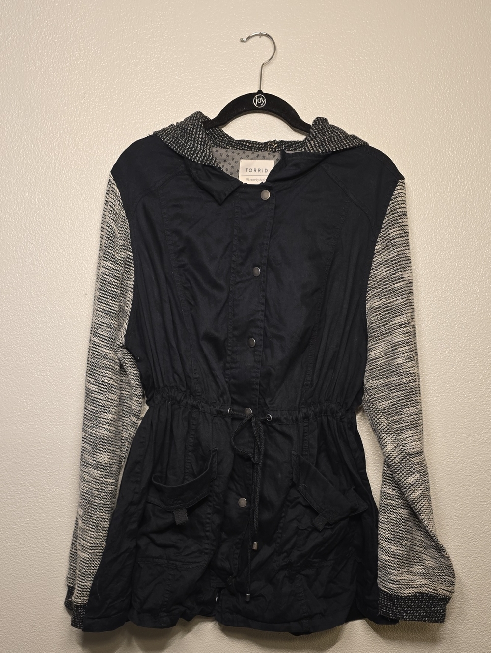 Torrid Black Utility Anorak with Gray Knit Sleeves